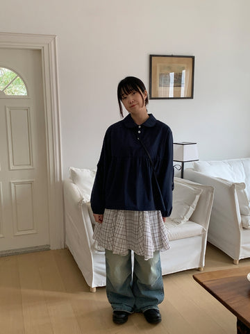 Dokui Check Unbalanced Banding Midi Skirt